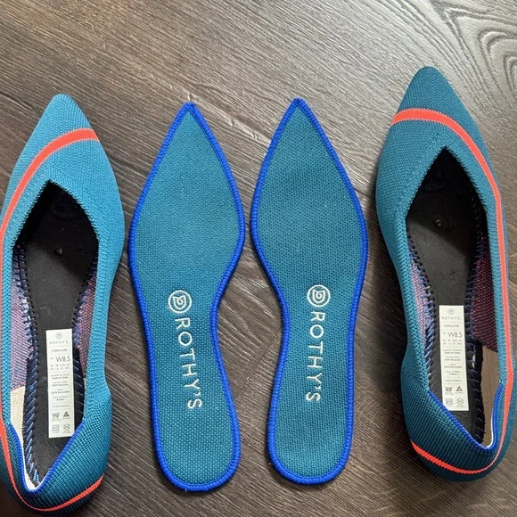 Retired Rothy's Women's Blue and Neon Orange Flats size 8.5 The Point - Picture 3 of 5